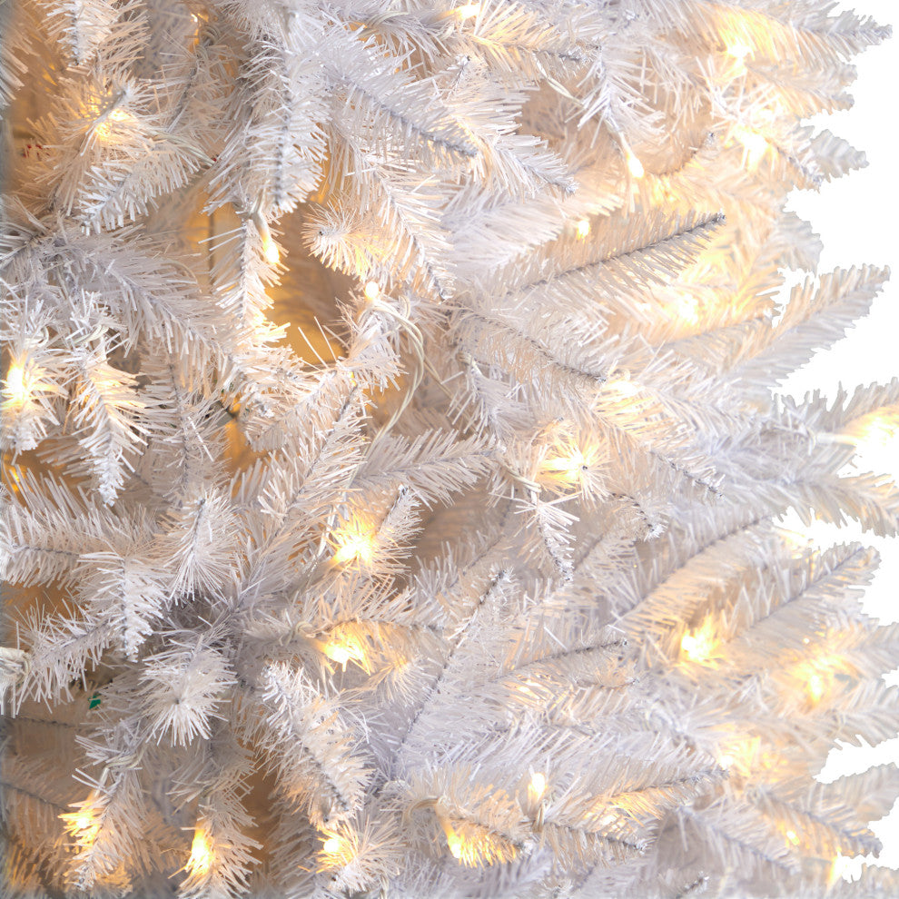 9' Slim White Faux Xmas Tree W/600 Warm White Lights & 1860 Bendable Branches