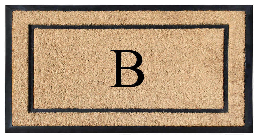 A1HC Rubber & Coir Large Outdoor Durable Monogrammed Doormat, 24"X39", Beige, B