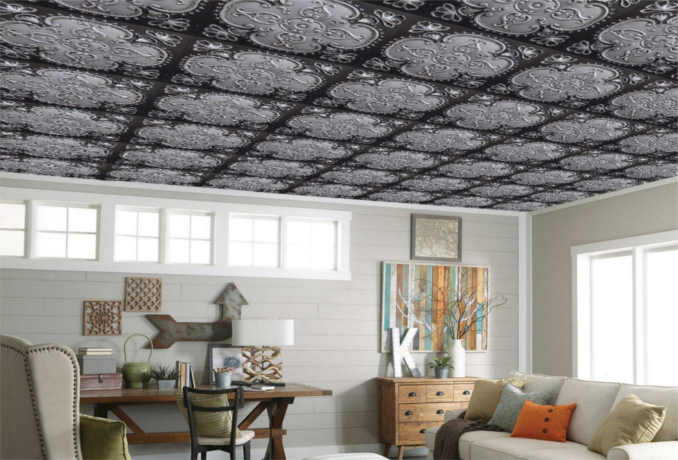 Antique Silver 3D Ceiling Panels, 2'x2', 100 Sq Ft, Pack of 25