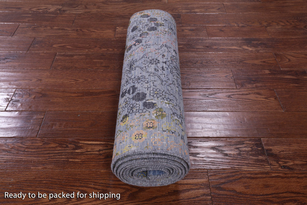 2' 7" X 12' 1" Runner Handmade Modern Wool and Silk Rug Q11836