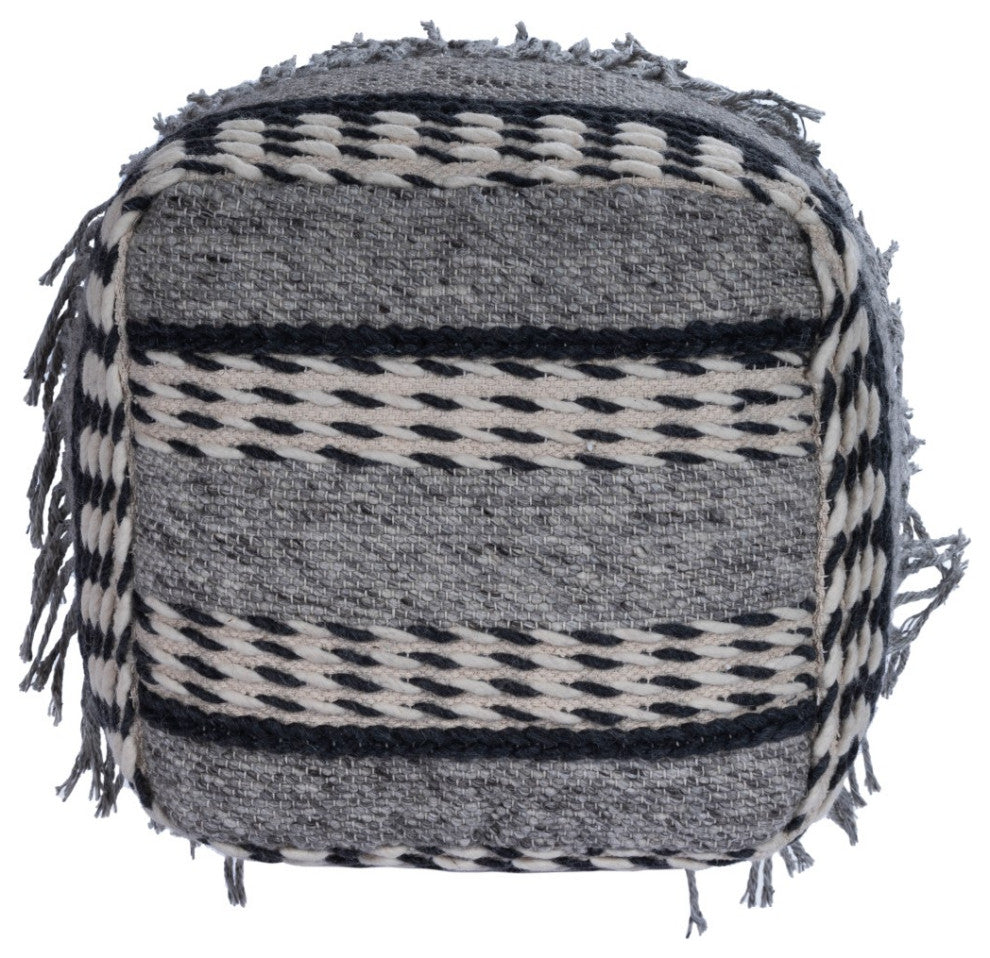 Boho Square Black and Gray Pouf Ottoman