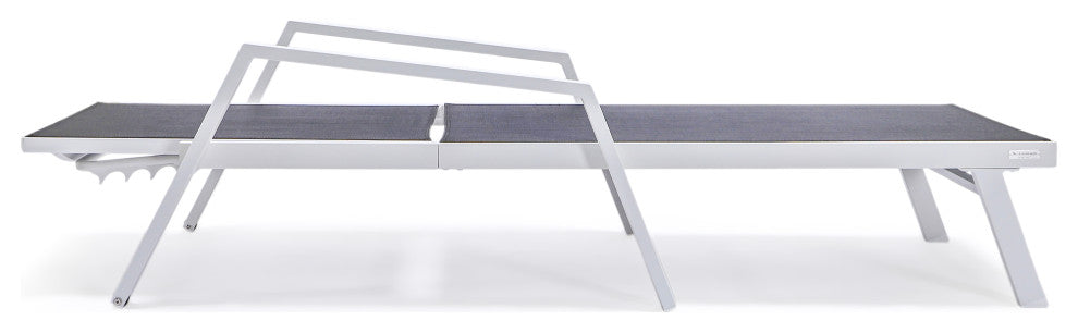 LeisureMod Marlin Patio Chaise Lounge Chair With Arms White Frame, Black