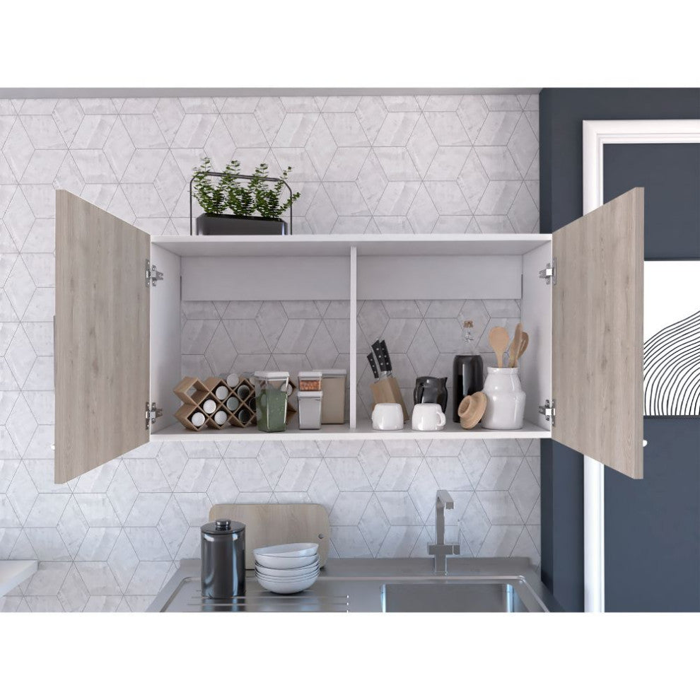 Oklahoma Wall Cabinet with 2 Inner Shelves, White/ Light Gray