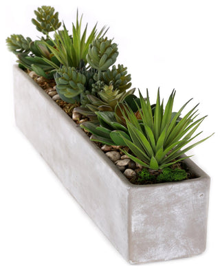 Side view showing full length of planter on white background.