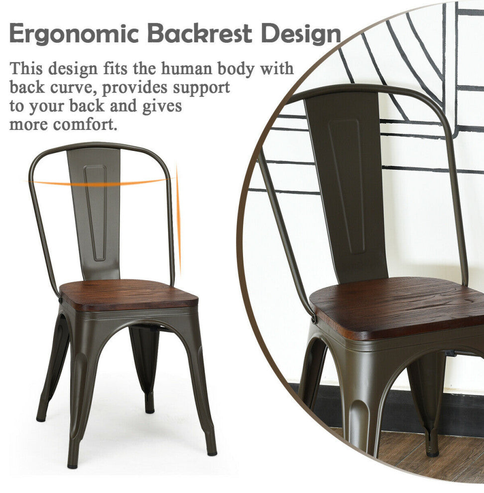Costway Set of 4 Style Metal Dining Side Chair Wood Seat Stackable Bistro Cafe