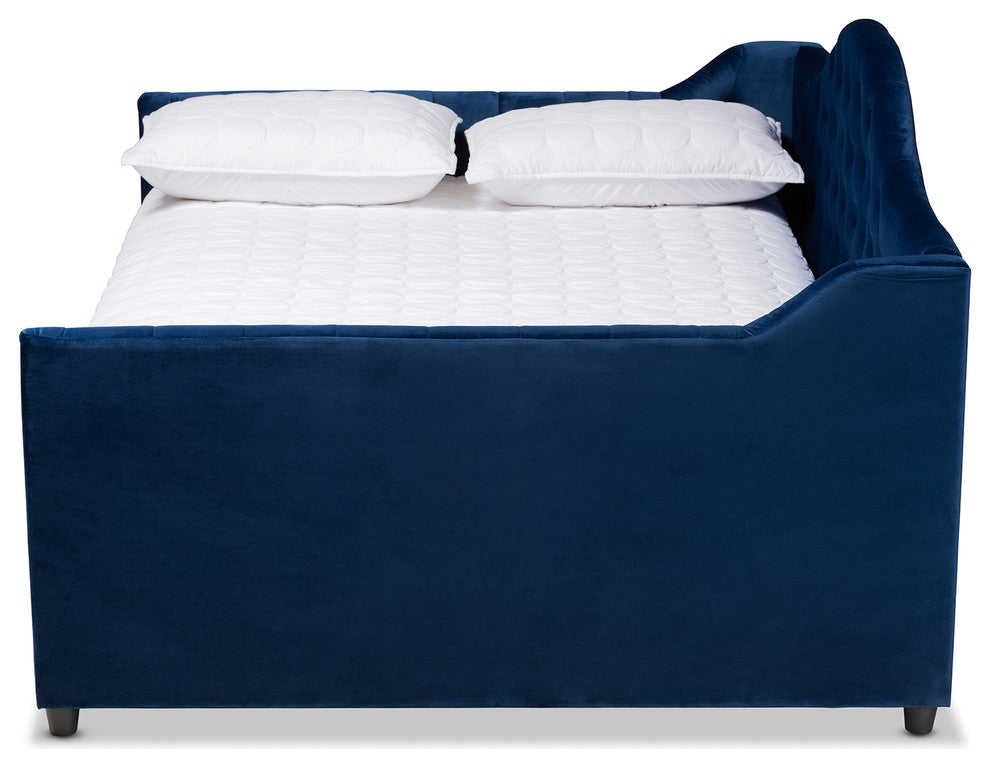 Luanna Royal Blue Velvet Fabric Upholstered and Button Tufted Full Daybed