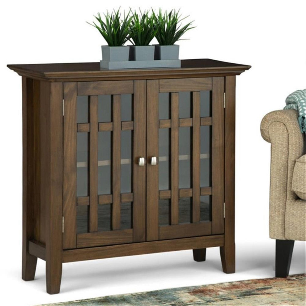 Solid Wood 32" Wide Low Storage Media Cabinet In Rustic Natural Aged Brown