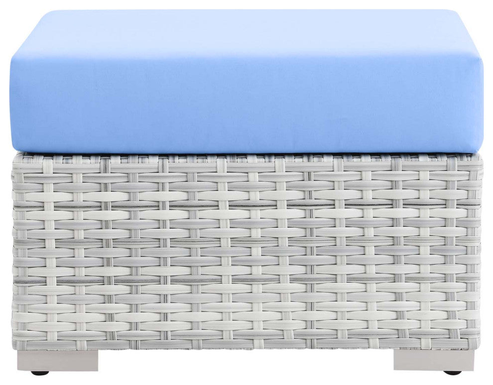 Lounge Chair Ottoman, Rattan, Wicker, Gray Blue, Modern, Outdoor Patio Cafe