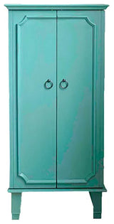 Locking Jewelry Armoire with French Doors Mirror and Seven Storage Drawers, Blue