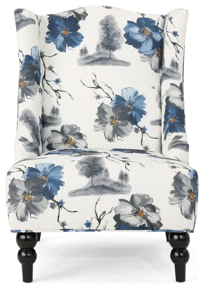 GDF Studio Alonso Contemporary Wingback Fabric Club Chair, Print/Dark Brown