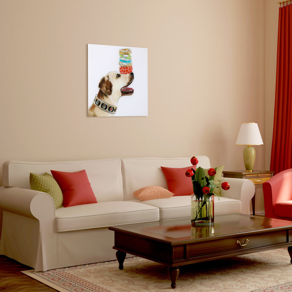 "Balancing Act" Dog Wall Art Print Frameless Free Floating Tempered Glass Panel