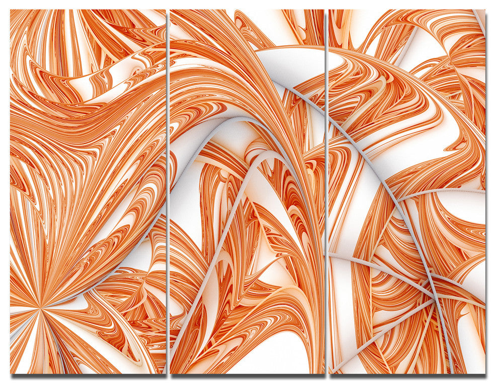 Brown Winter Fractal Pattern, Abstract Art on Canvas, 36x28, 3 Panels