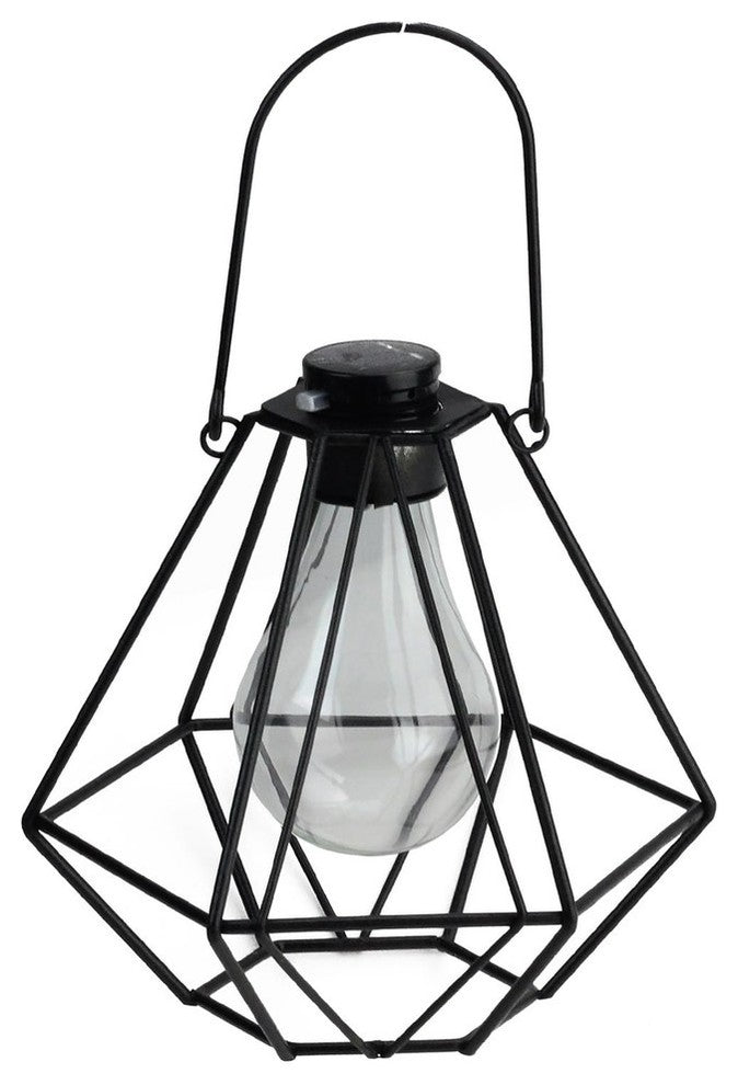 5.75" Black Diamond-Shaped Solar Powered LED Outdoor Patio Lantern