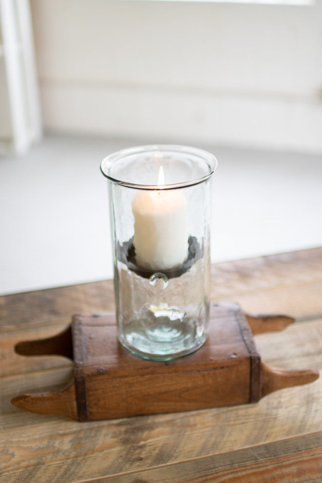 Classic Medium 10" Tall Glass Hurricane Rustic Pillar Candle Holder Textured