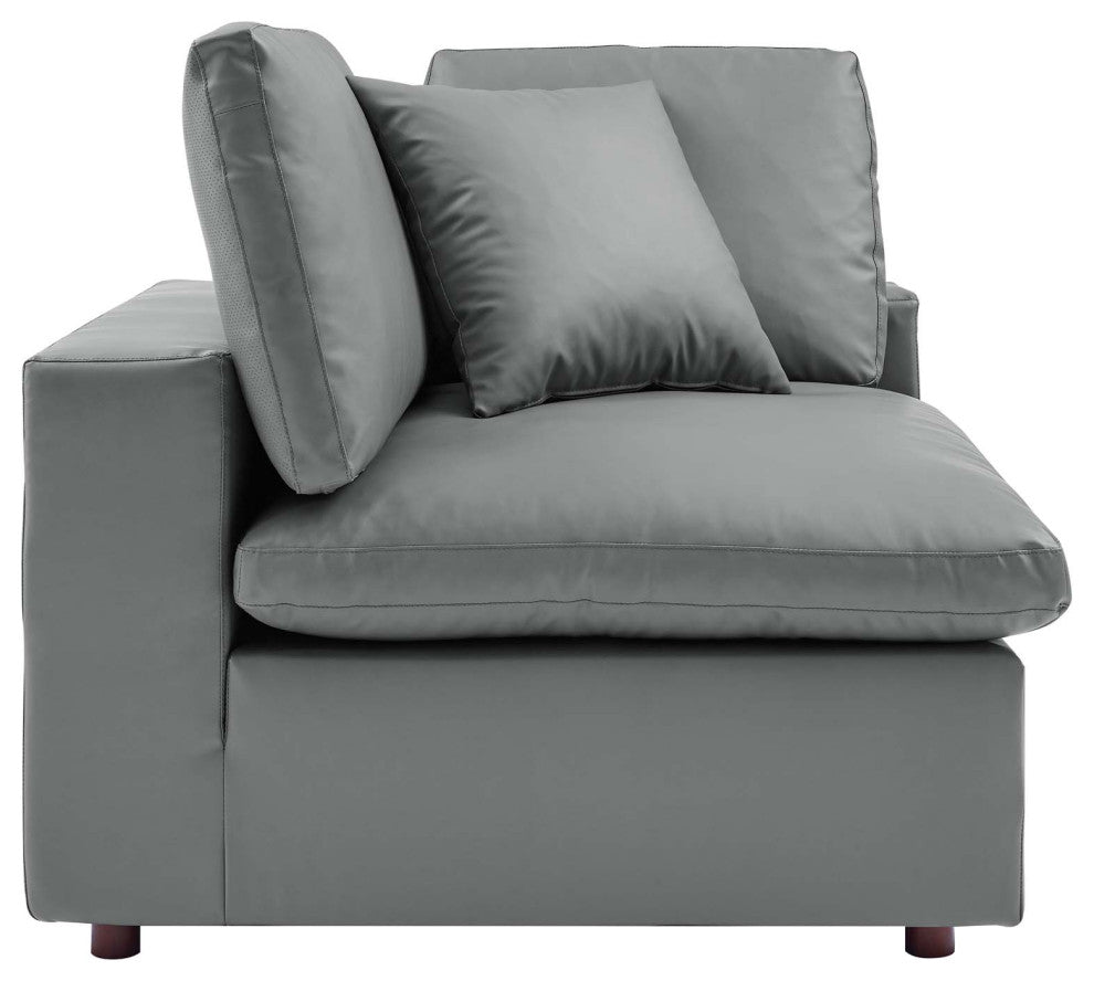 Commix Down Filled Overstuffed Vegan Leather Loveseat - Gray