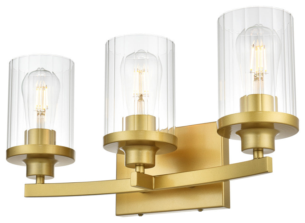 3 Light Brass And Clear Bath Sconce
