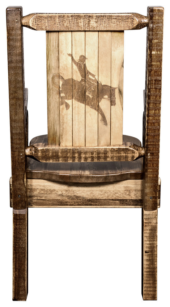 Homestead Captain''s Chair With Laser Engraved Bronc Design, Clear Lacquer Finish