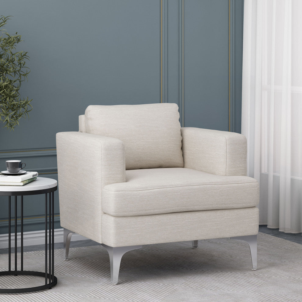 Vue Modern Fabric Upholstered Club Chair, Beige/Silver