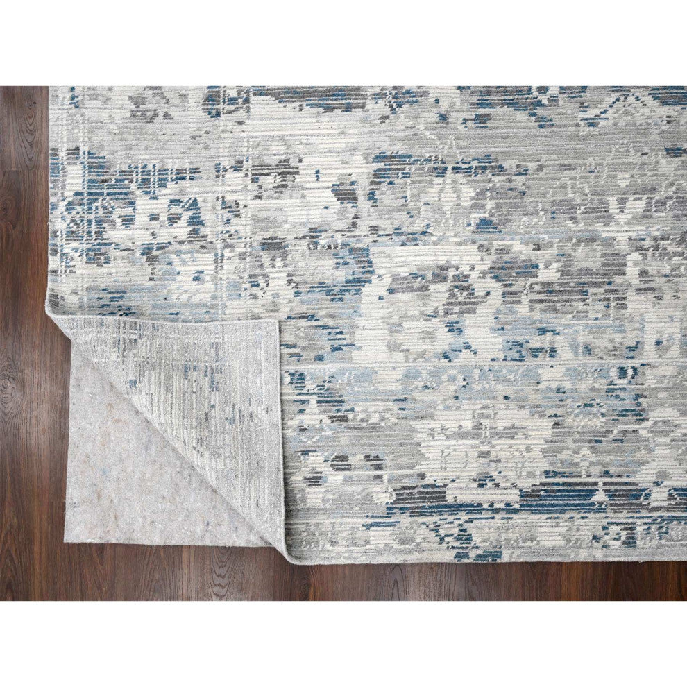Shadow White Hand Knotted Undyed Wool Nepali Oriental Rug, 9'3"x12'