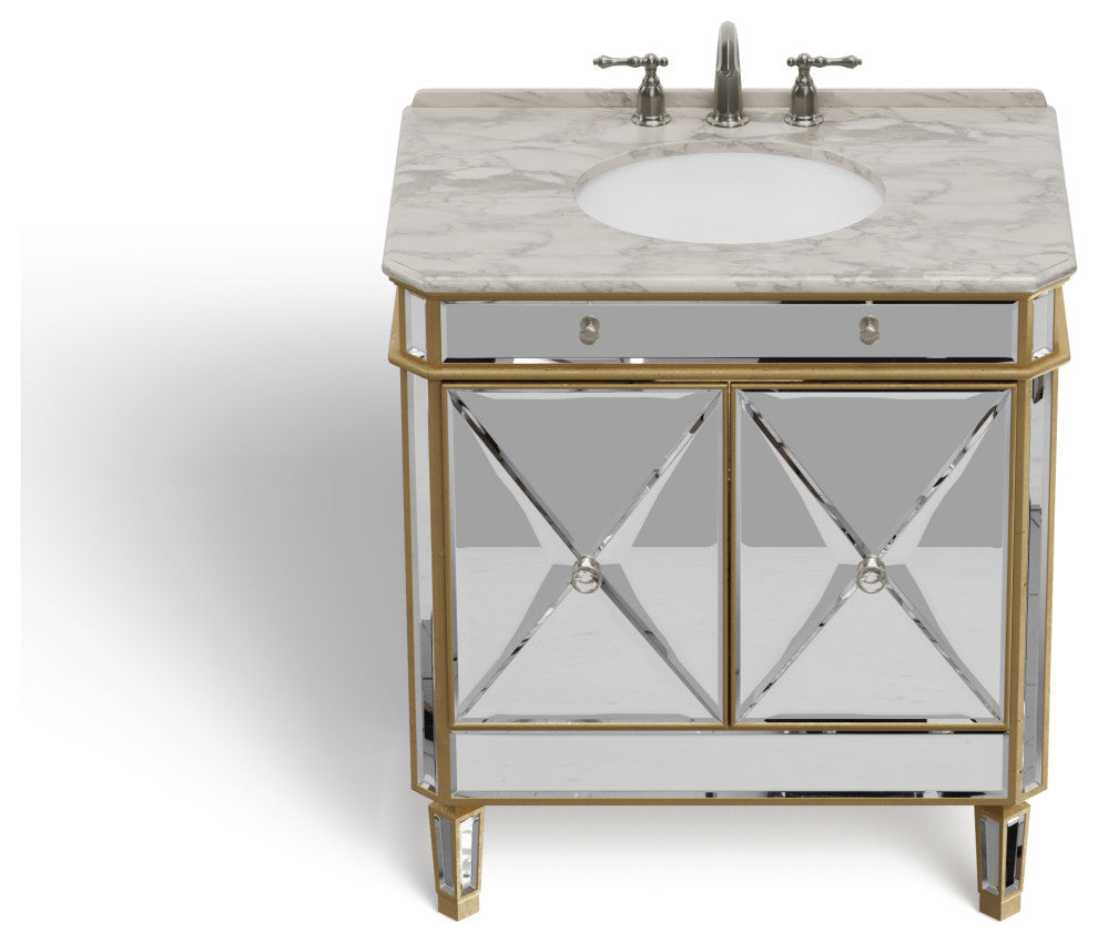 The Calista Bathroom Vanity, Gold, 32", Single Sink, Freestanding