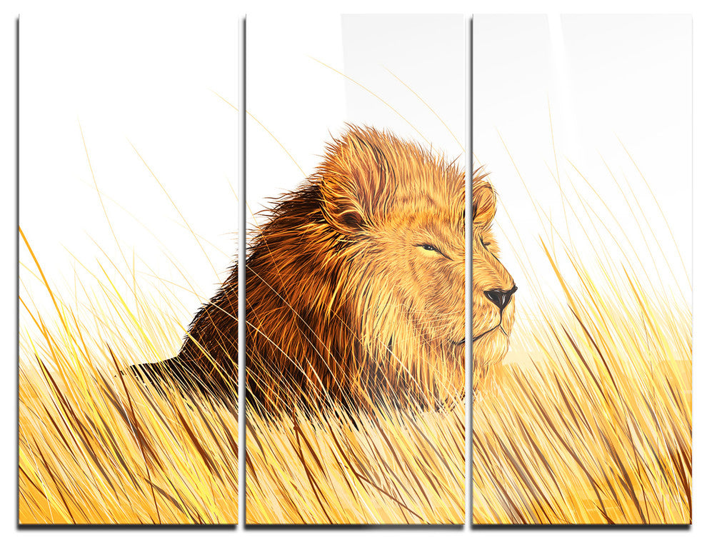 "Lion Watching the Surroundings" Metal Wall Art, 3 Panels, 36"x28"