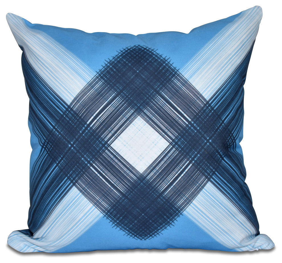 String Art, Geometric Print Outdoor Pillow, Blue, 18"x18"