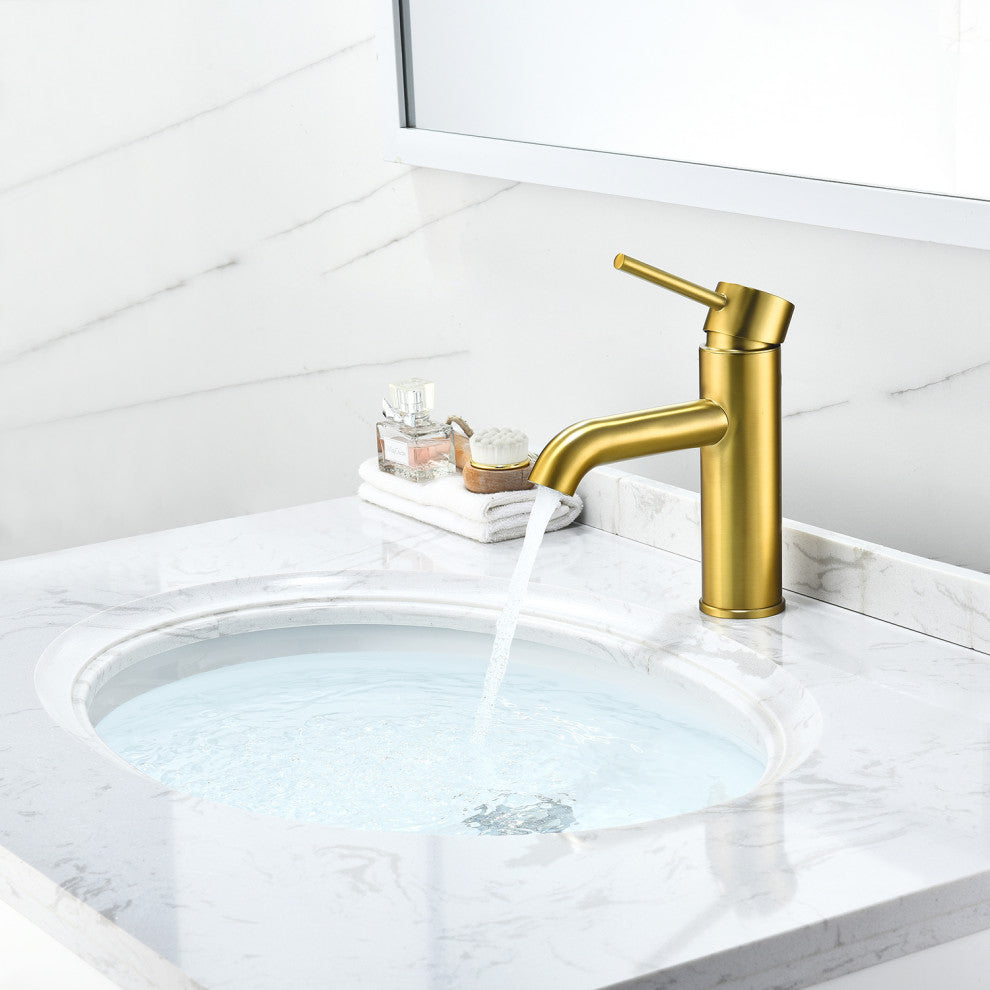 Tubize Single Hole Single-Handle Bathroom Faucet, Brushed Gold
