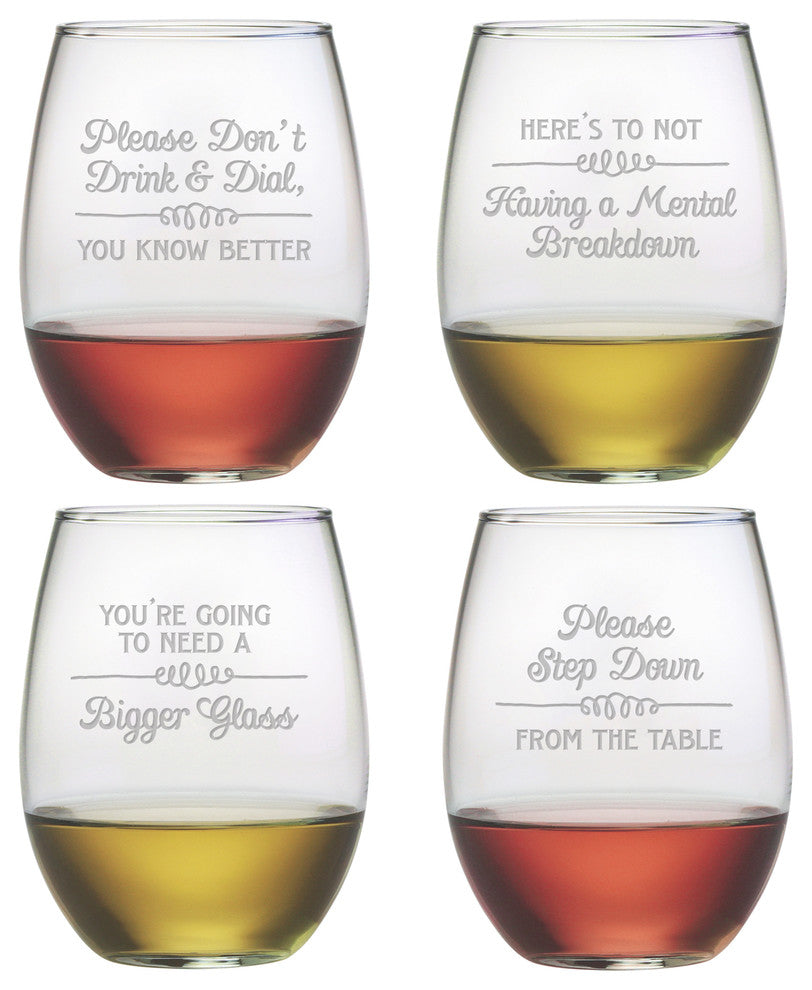 Wine Wisdom 4-Piece Stemless Wine Glass Set
