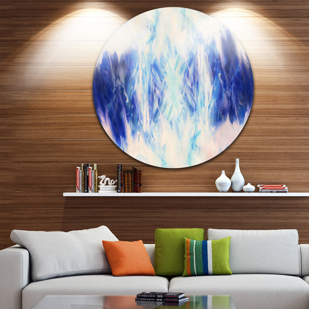 Blue Collage With Spots, Abstract Round Wall Art, 11"