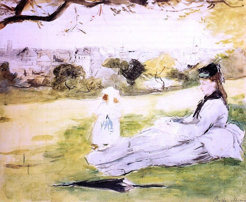 Berthe Morisot Woman and Child Seated in a Meadow Gallery Wrapped Canvas Print
