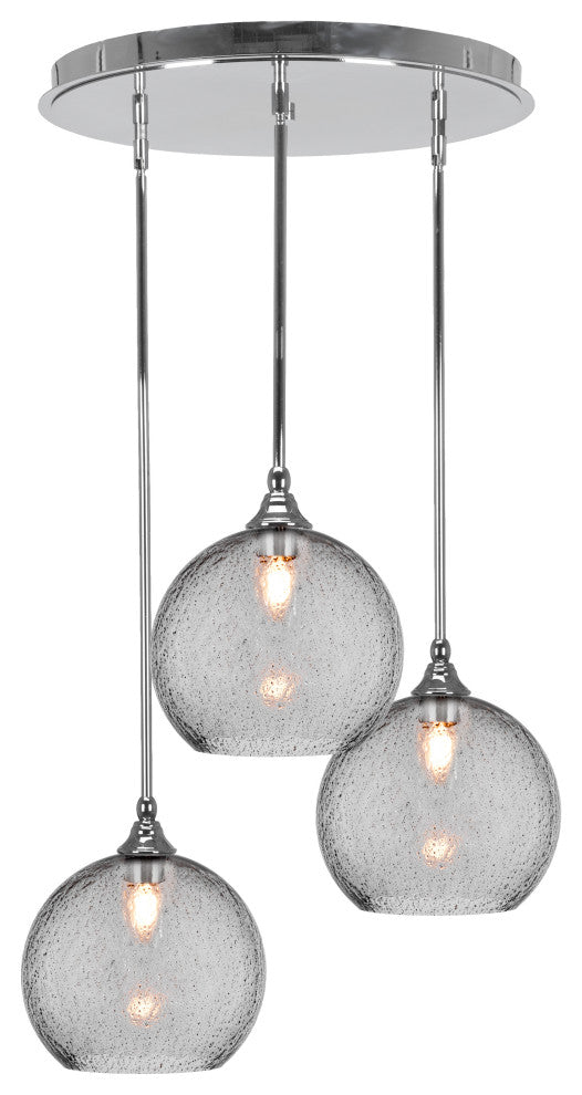 Empire 3-Light Cluster Pendalier, Chrome/Smoke Bubble