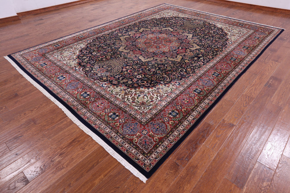 Navy Blue Persian Tabriz Handmade Wool Rug 9' 1" X 12' 3" Q9509