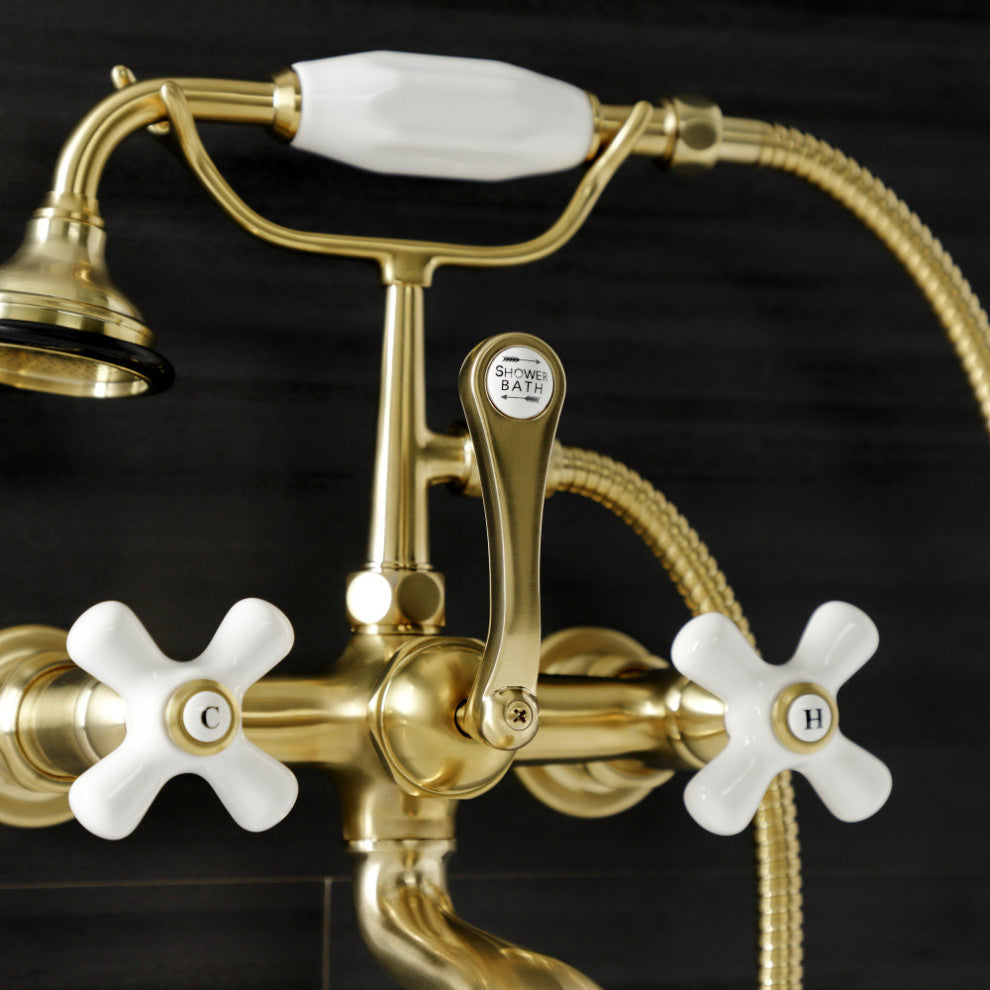 AE559T7 7" Wall Mount Tub Faucet With Hand Shower, Brushed Brass
