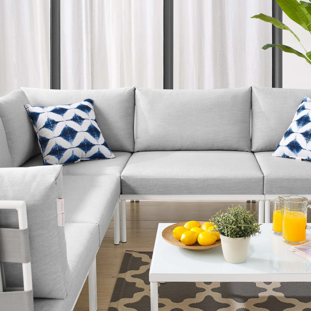 Lounge Sectional Sofa Chair Table Set, Sunbrella, Aluminum, Gray, Outdoor