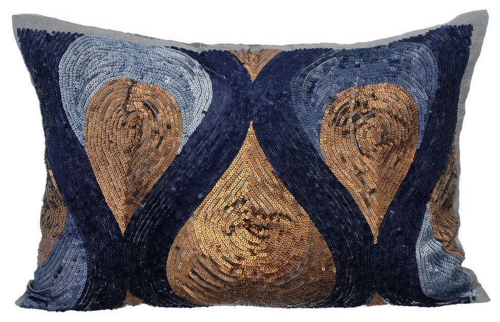Blue Rectangular Pillow Covers 12"x18" Silk, Turn Blue to Gold