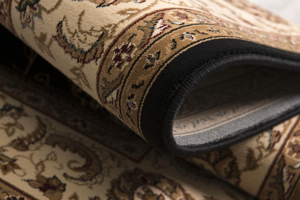 2"x10" Black and Tan Floral Vines Runner Rug