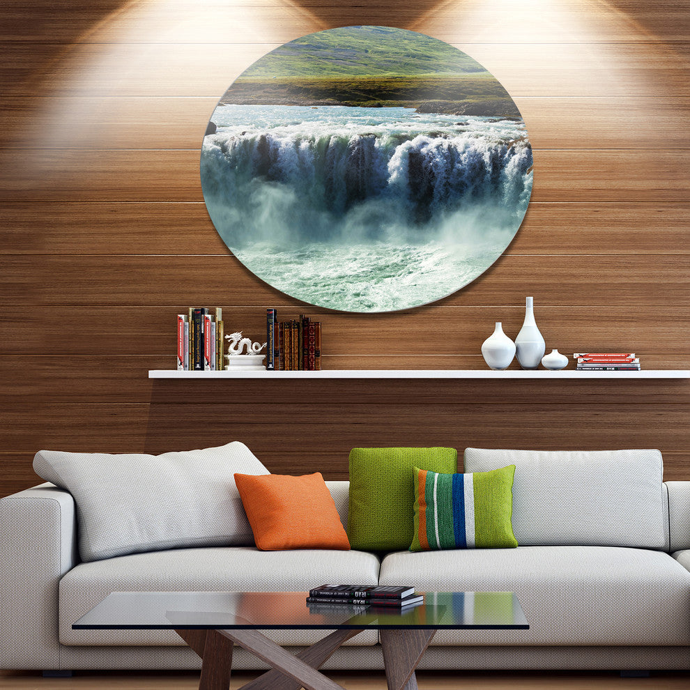 Amazing Waterfalls In Iceland, Landscape Large Disc Metal Wall Art, 11"