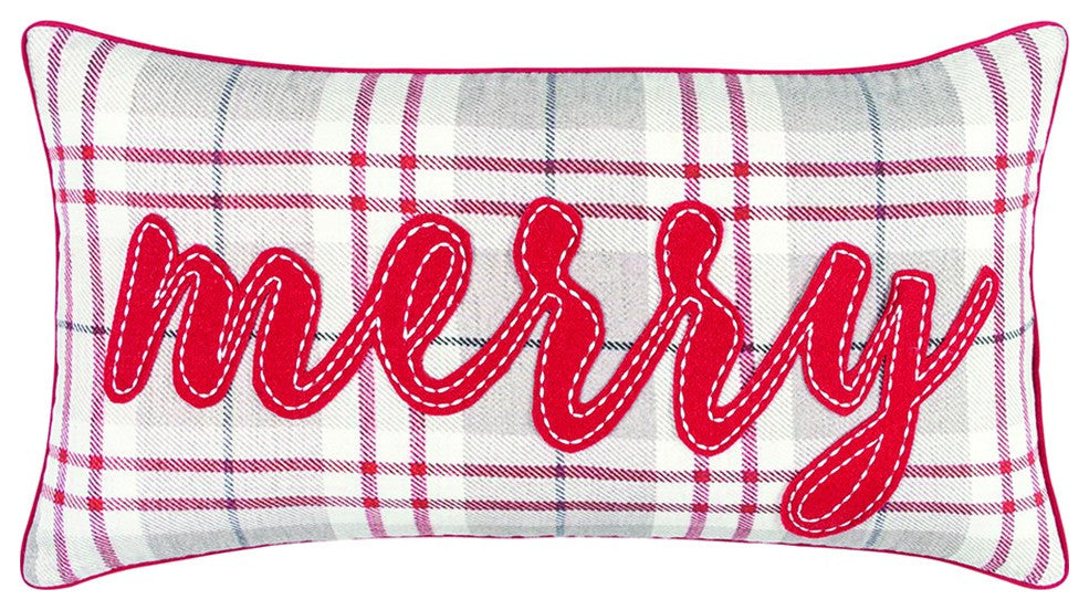 Red and Gray Christmas Plaid Lumbar Throw Pillow