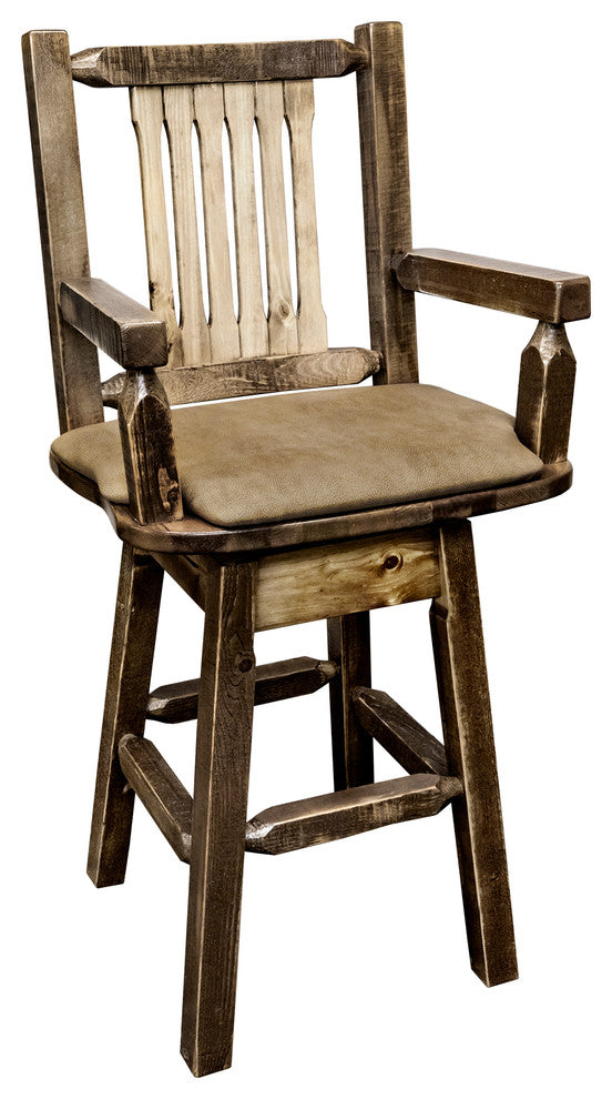 Captain's Barstool, Back and Swivel, Stain and Finish, Buckskin Pattern