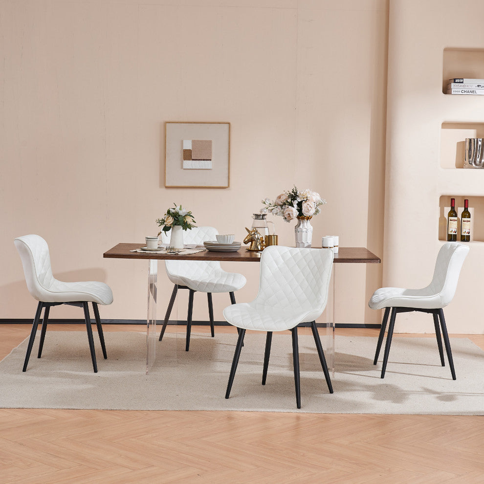 Younike Faux Leather Dining Chair, Diamond Pattern Set of 2, White