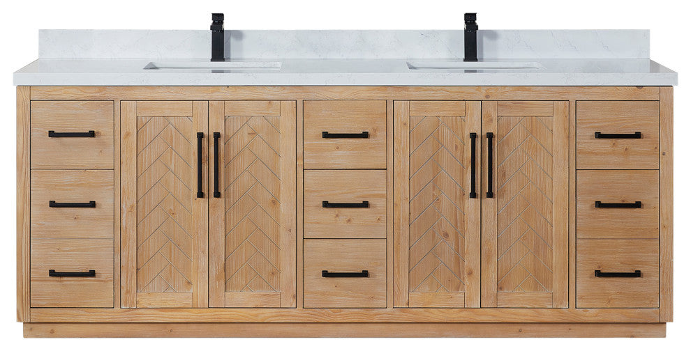 Anais Vanity Grain White Engineered Stone Countertop, Light Brown, 84", No Mirror