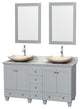 Acclaim Oyster Gray DBL Vanity 24" Mirrors 60" White Carrera Marble, Ivory Marbl