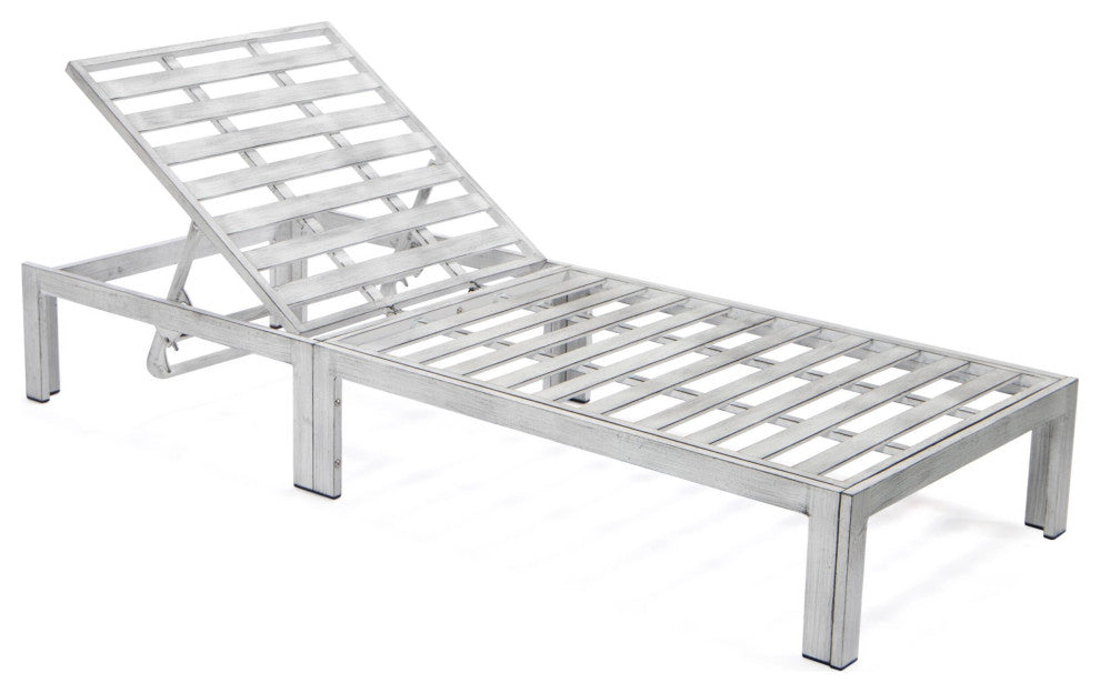 LeisureMod Chelsea Weathered Gray Chaise Lounge and Side Table, Blue