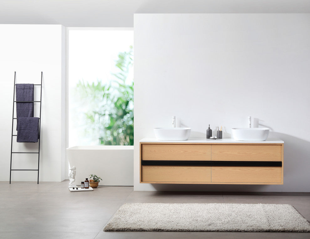 Sintra Wall Mounted Vanity, Whitewash Oak, 72"