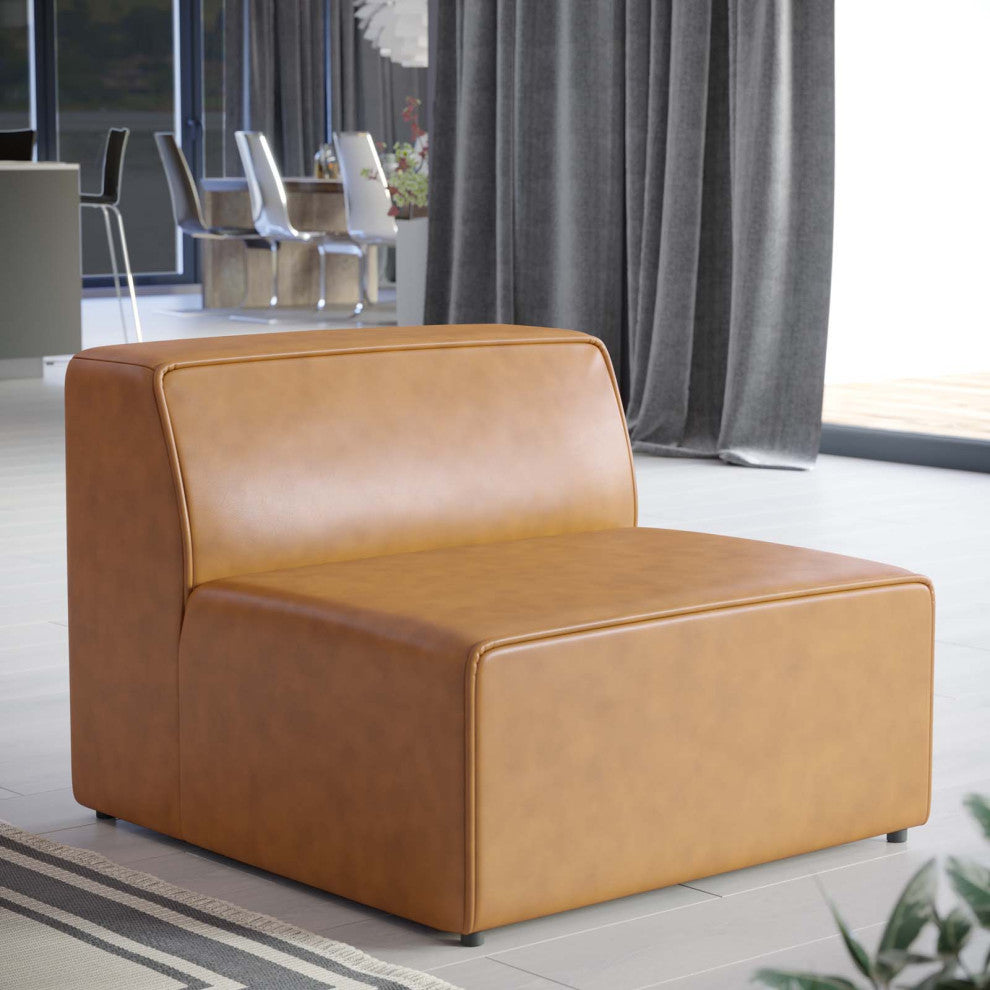 Sofa Middle Chair, Faux Vegan Leather, Tan, Modern, Living Lounge Hospitality