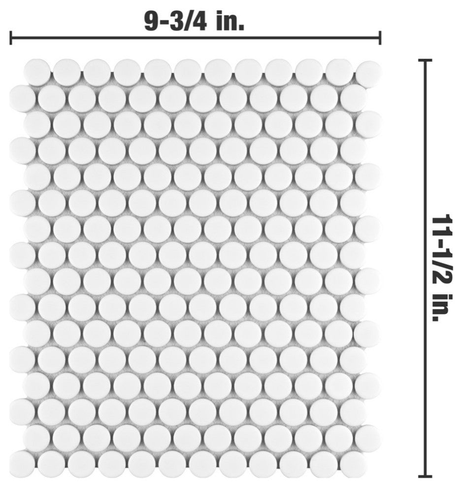 Metro Penny Round Porcelain Mosaic Floor and Wall Tile, Matte White