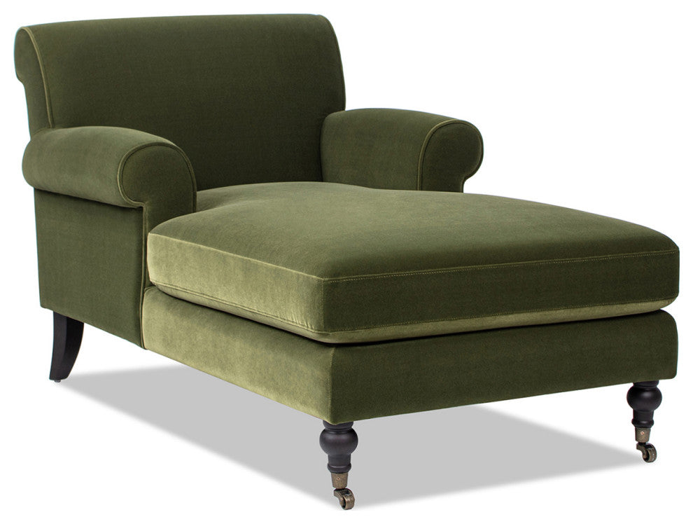 Alana Lawson Tight-Back Rolled-Arm Velvet Chaise Lounge Chair, Olive Green