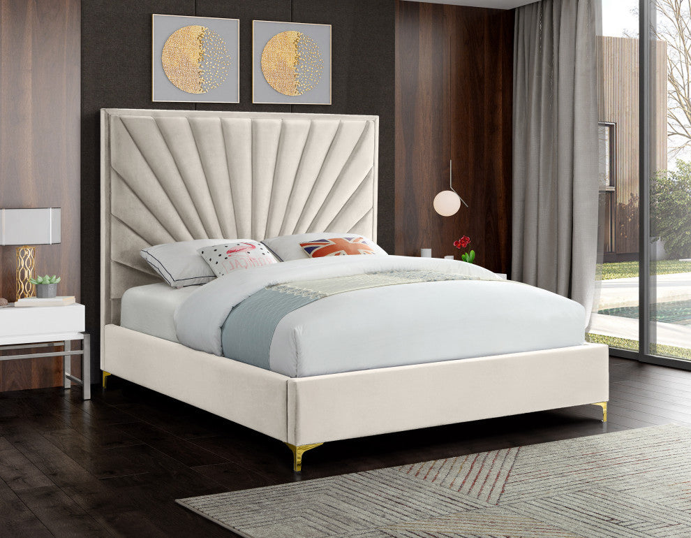 Eclipse Velvet Bed, Cream, Full