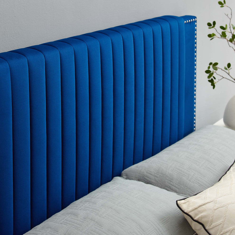 Felicity Channel Tufted Performance Velvet Twin Headboard, Navy