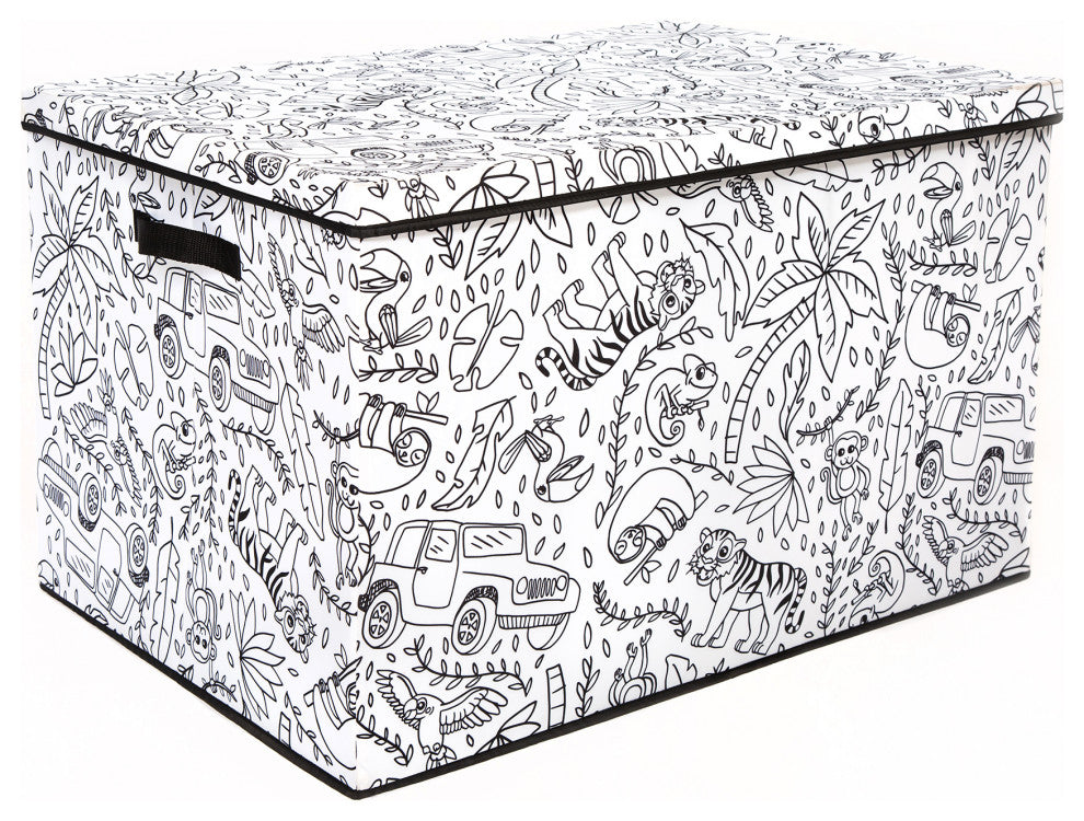 Kid's Coloring Large Lidded Trunk with Removable Divider, Jungle Print